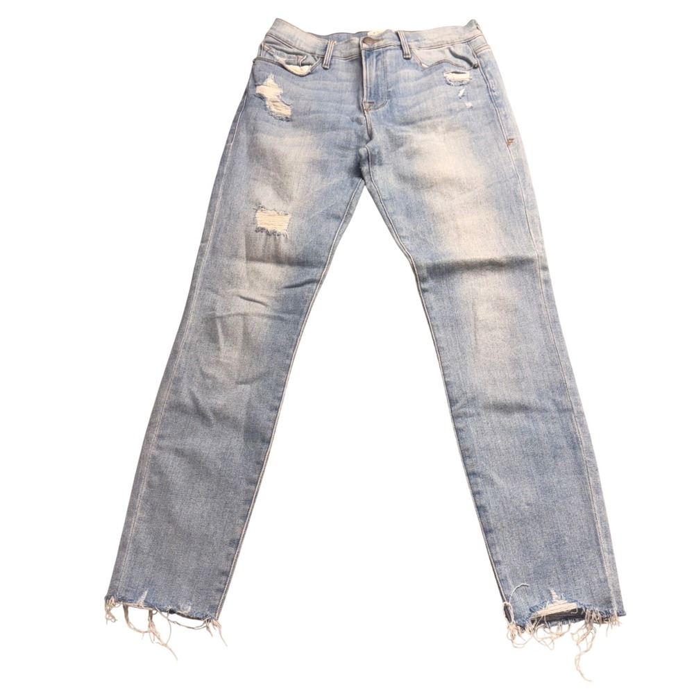 Frame Le Skinny de Jeanne Crop Jeans 29 Alemany Distressed Raw Hem